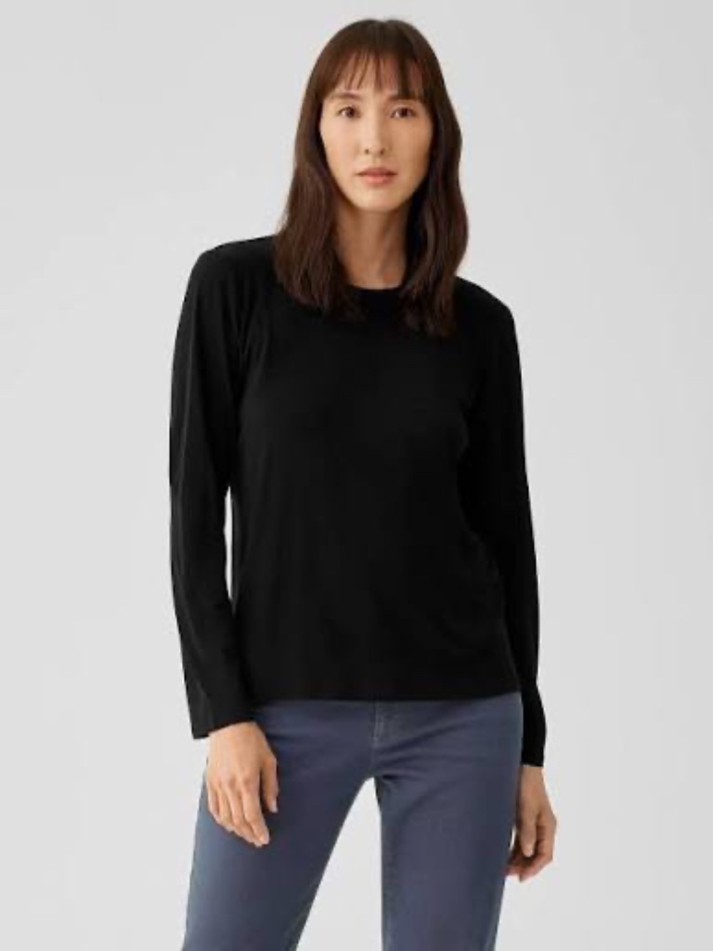 Eileen Fisher Stretch Silk Jersey Crew Neck Top - size S